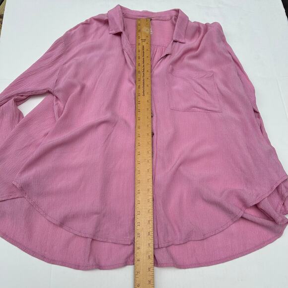 Free People Gauze Shirt Long Sleeve Pink Stripe Pocket High Low Button Up XS - Picture 8 of 11